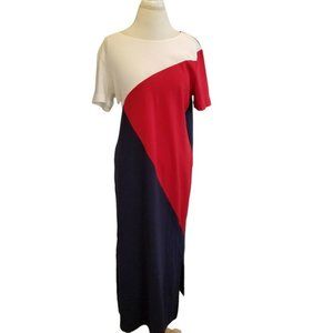 Vintage 90s Colorblock Maxi Dress Red Blue Casual Patriotic Size Medium‎